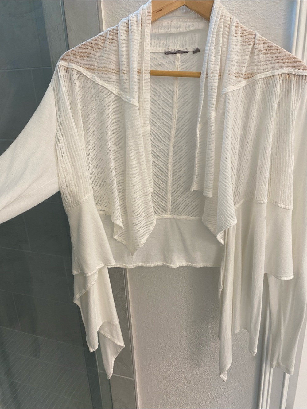 Anthropologie Cream Sheer Draped Open-Front Cropped Cardigan - Picture 4 of 4